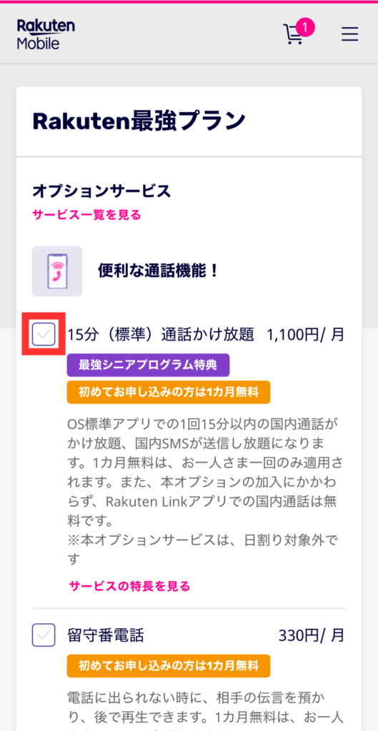 オプション選択画面
