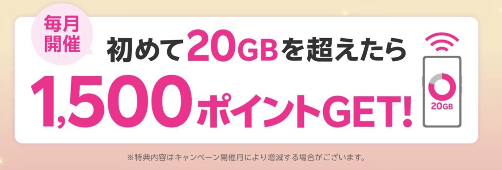 20GB超えたら1500ポイントGET