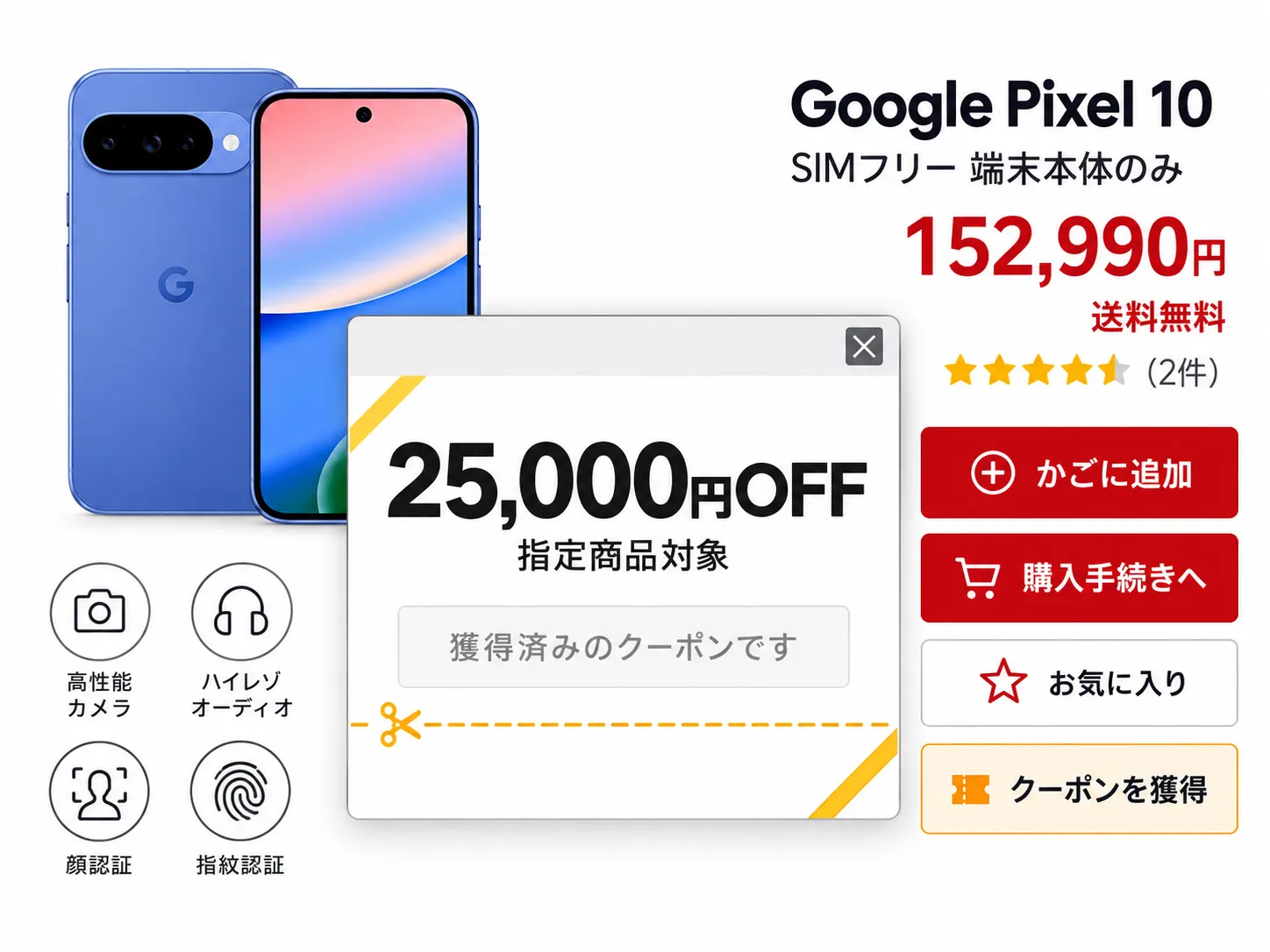 楽天モバイル公式 楽天市場店の商品ページでクーポン獲得後に「購入手続きへ」を押す画面